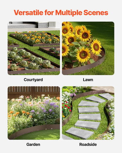 VEVOR Steel Landscape Edging, 5 Packs 39 x 3 in Rust-Resistant Metal Landscape Edging, Bendable Garden Edging Border, Heavy Duty Lawn Edging, Easy-to-Install, Flower Bed Yard Pathway Divider Brown