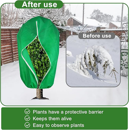 SPORTYOUTH 4 Pack Plant Covers Freeze Protection, 47.2" x 72" Large Winter Frost Blankets Cloth with Zipper Drawstring, 2.4 oz Reusable Jacket Cover Bags for Outdoor Plants Shrub Bush Tree Potted