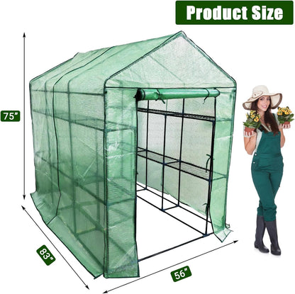 Greenhouse for Outdoors,Walk in 3-Tier 9 Shelves Green House w/ Roll-Up Zippered Door Anchors and Ropes,Waterproof & UV Protected Plant Garden Hot House for Garden Patio Backyard,57 x 85 x 76''