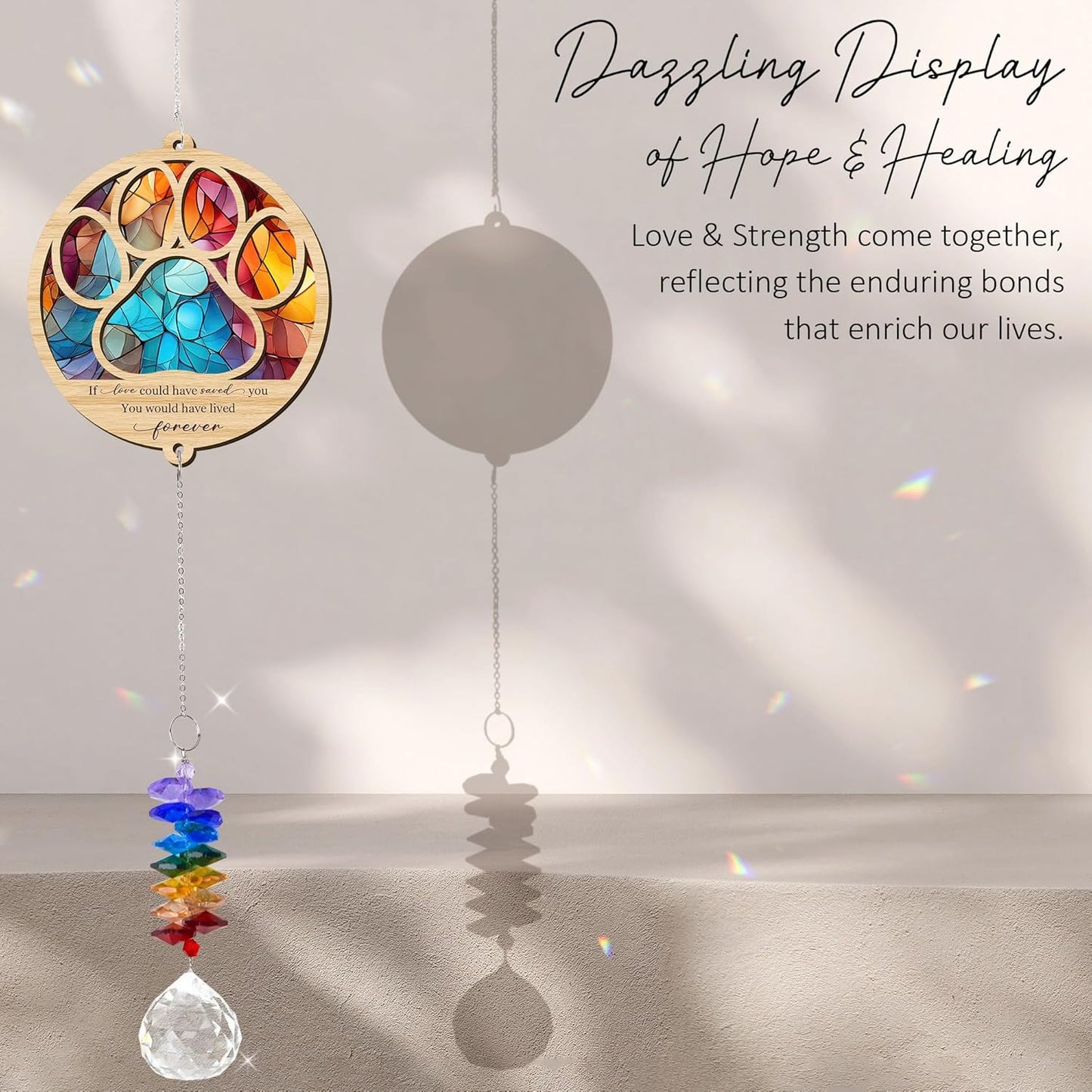 2 Layered Ornament Suncatcher Birthday Gifts for Dog Lover - Pet Memorial Suncatcher - Dogs Sympathy Hanging Ornament - Paw Ornament for Loss of Pet - Rainbow Maker