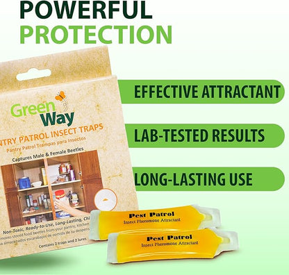 Greenway Pantry Patrol Traps, Non-Toxic Pantry Moth and Insect Control, Gel-Based for Flour Beetles, Grain Storage, and Kitchen Use, 6 Packs (Includes 12 Traps and 12 Lures)