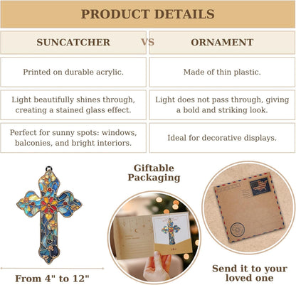 Christianity Cross Acrylic Suncatcher Stained Glass Effect Window Car Hanging Christmas Ornament Indoor Outdoor Decor Garden Jesus Sun Catcher for Family Christmas Jesus Gift for Women Mom Grandma