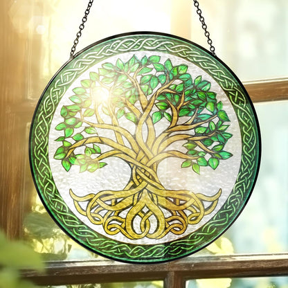 FLAGWIX Christmas Tree of Life Gifts for Women Men - Stained Glass Window Hanging 8 in - Xmas Birthday Gifts for Mom Grandma, Tree of Life Christmas Decorations Indoor, Celtic Suncatchers Garden Decor