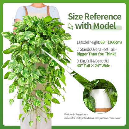 QIANYUN Fake Pothos Ivy Plant for Home Decor – 40" Fake Hanging Plants with Pot, Artificial Silk Greenery for Indoor Shelf, Bedroom, Living Room, Bathroom, or Office Decoration