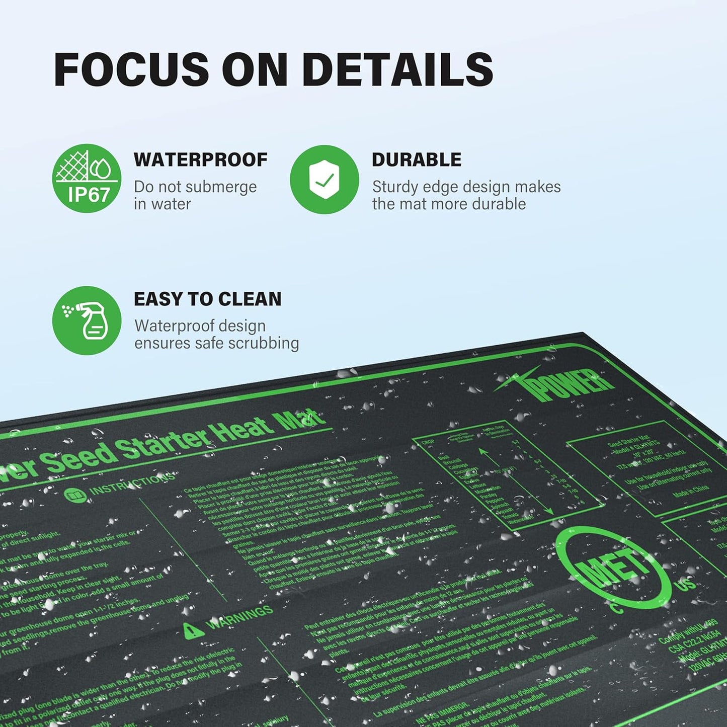 iPower 10" x 20" Waterproof Durable Seedling Heat Mat Warm Hydroponic Plant for Indoor Gardening Germination Starting, 2 Pack