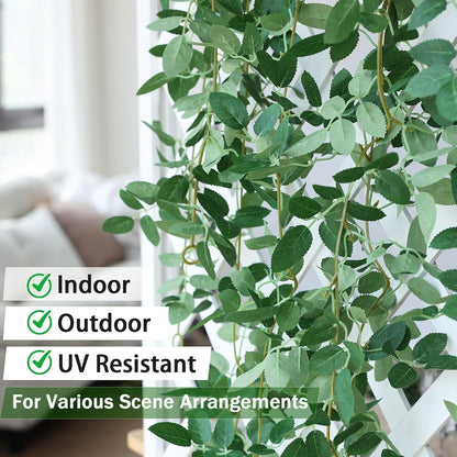 mizii 5 Packs 340" Artificial Vines Garland Fake Vine with Small Green Leaves Silk Rose Leaf Faux Hanging Plants Greenery Decoration for Outdoors Indoor Table Centerpieces Wedding Decor (Rose Leaves)