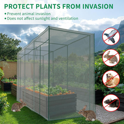 SUNYRISY Garden Plant Netting Crop Cage for Garden Raised Bed, 9.8 x 3.3 x 6 Ft Plant Cover Cage Protectors from Animal for Outdoor Plants with Frame and Zippered Door