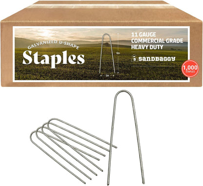 Sandbaggy Galvanized 6 Inch Round Top Landscape Staples ~ SOD Garden Stakes for Drip Irrigation Tubing & PVC Piping - Trusted by Farmers & Contractors Across USA (1,000 Staples)