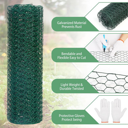 Chicken Wire Fence for Craft,13.78 x 236 Inch Lightweight Galvanized Hexagonal Chicken Wire Netting, Chicken Wire Mesh for Garden Poultry, Floral Chicken Wire Fencing with Gloves, Wire Ties and Plier