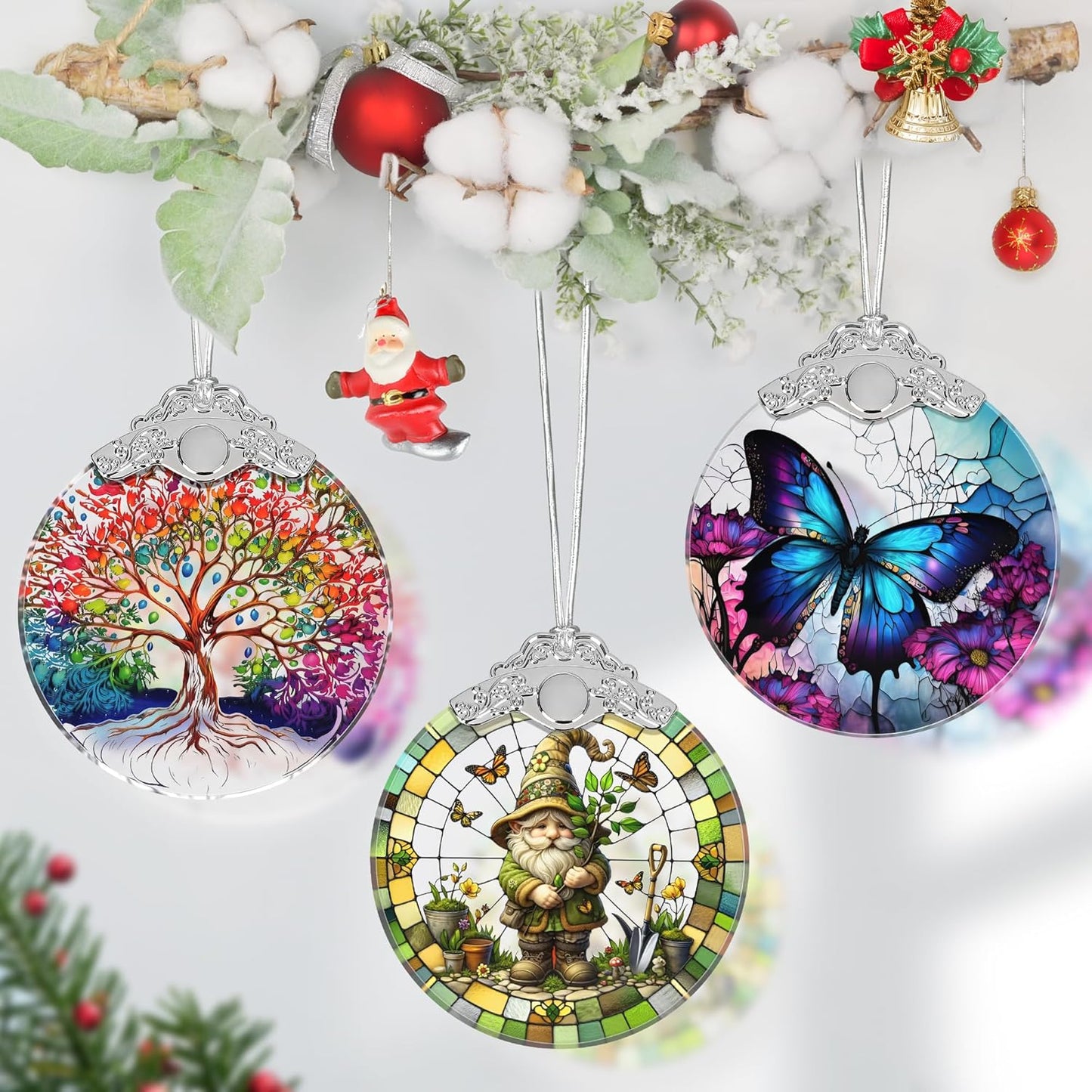 Charming Gnome Stained Glass Ornament - Christmas Tree Decor, Gnome Ornaments for Christmas