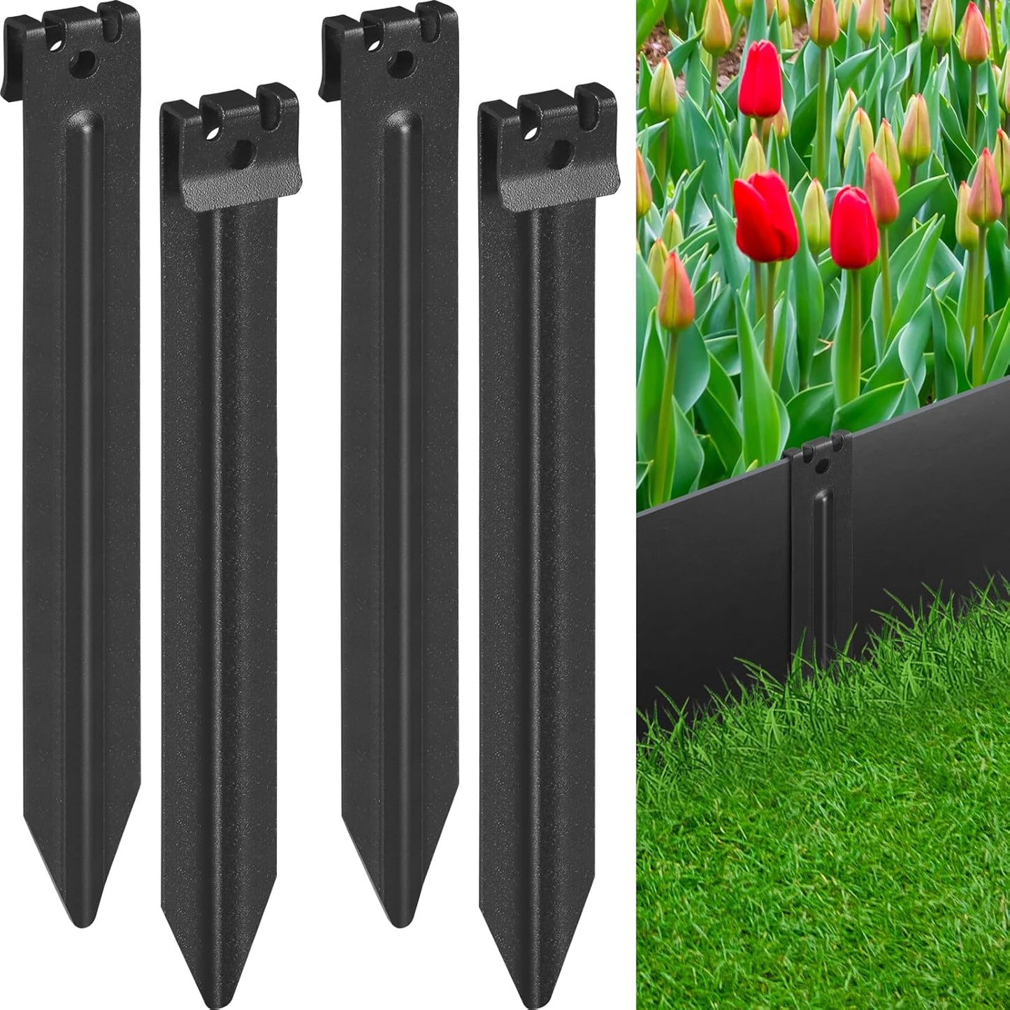 Landscape Edging Metal Stakes, 10 Inch Heavy Duty Garden Stakes, 2mm Thickened High Carbon Steel Landscaping Anchoring Spikes for Edging Coil, Outdoor Tent and Terrace Board (9 Pcs)