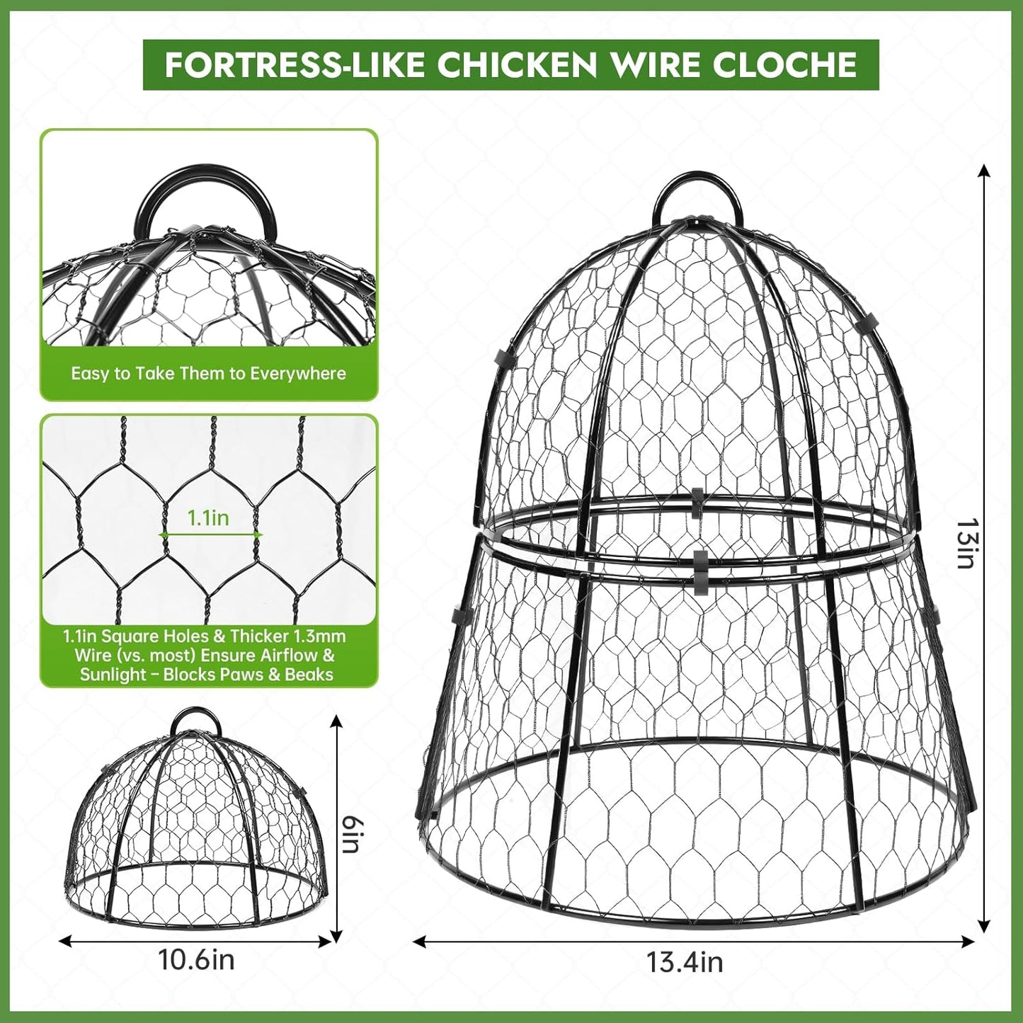 Decoroca 8 PCS Garden Cloches for Plants - Chicken Wire Plant Protectors from Animals, Outdoor Plant Cages to Keep Squirrels, Rabbits & Birds Out of Vegetable - DIY in 5 Forms - Sturdy Anti-Rust Dome