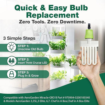 3 Grow Bulbs Compatible with AeroGarden Miracle-GRO B Part # 970904-0200,100340 & Models AeroGarden 3, 3SL, 3 Elite, 6, 7, Chef in A Box, Chef in A Box Elite (3 Pack) -by Think Crucial