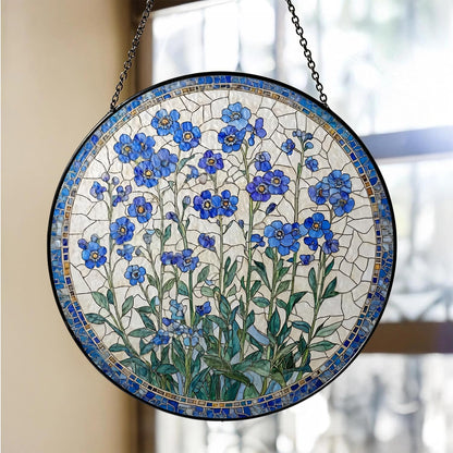 Forget-Me-Not Suncatcher -7.9 in Stained Glass Window Hanging Sun Catcher Garden Decor