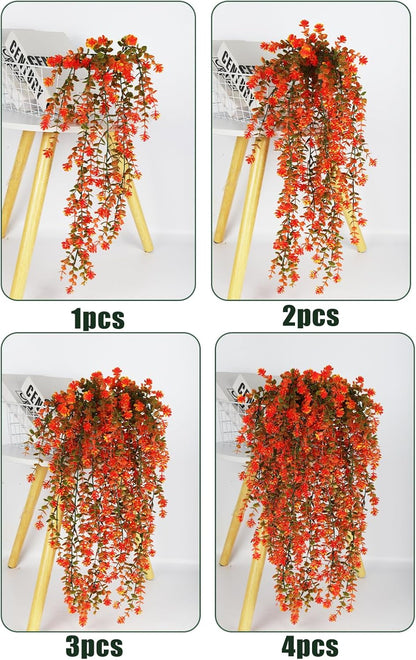 SJL Artificial Fake Fall Hanging Flowers Fake Plant Artificial Hanging Plants Flower Fall Eucalyptus Palnts Outdoor Faux Autumn Vines Decor Real Touch for Patio Living Room Thanksgiving (Salmon)