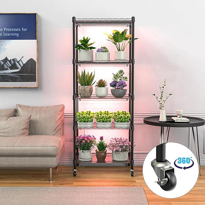 Indoor Greenhouse with Grow Light, 5 Tier 23.2" L×13.3" W×61.3" H Indoor Green House, with 96W Full Spectrum Growing Lamps，Metal Indoor Greenhouse for Seed Starting