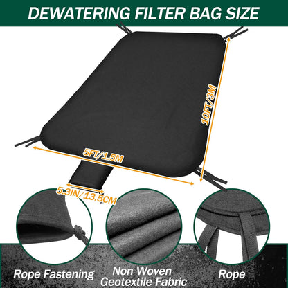 5 x 10ft Dewatering Bags with Drawstring Extra Large Dewatering Filter Bag Silt Oil Sludge Sediment Filter Bag Non Woven Geotextile Fabric Filter Bags for Construction Sites Dredging