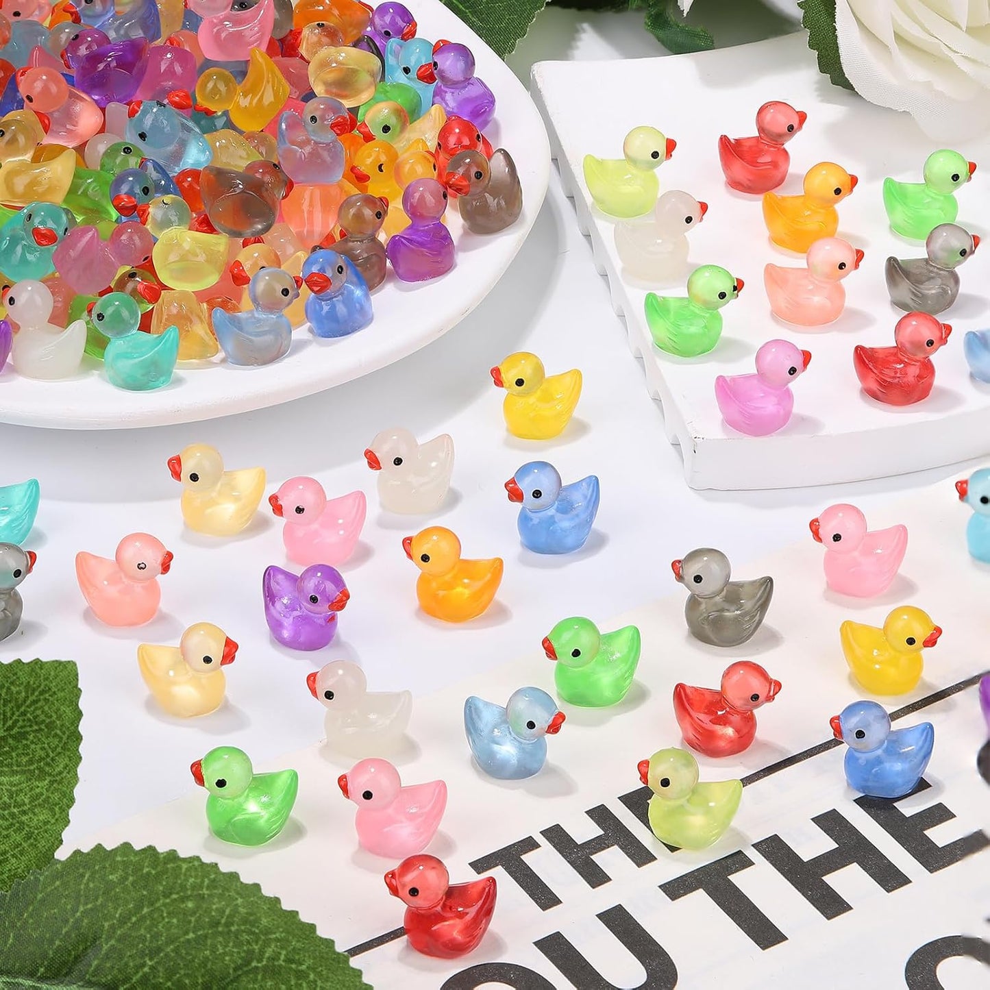 280 pcs Luminous Mini Resin Ducks, Glow in The Dark Tiny Ducks Figures to Hide, Bulk Plastic Duck Miniature for Dollhouse Micro Landscape Aquarium Potted Cake Decor DIY Craft Gifts Party Favors