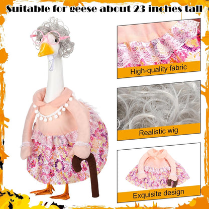 Abbylike Halloween Porch Goose Outfits Old Lady Goose Clothes with Silver Wig Sunglasses for 23" Geese Grandma Costume Halloween Outdoor Patio Yard Lawn Decoration