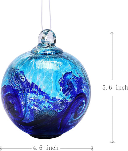 4.6-Inch Solar Hanging Glass Gazing Ball Outdoor Garden Décor Aqua-Blue Swirl