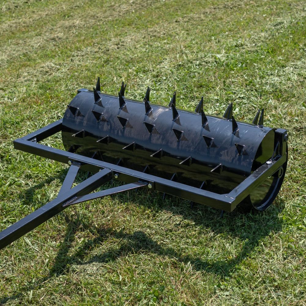 Titan 3 FT Tow-Behind Drum Spike Aerator Holds up to 25 Gal Water, 3" Long Welded On Spikes, for ATV UTV and Utility Tractor, Breaks Ground for Better Drainage & Fertilization