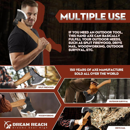 Dream Reach Hatchet Axe with Sheath Wood Hatchet Carbon Steel Heat Treated Bushcraft Hatchet - 14" Hand Forged Camping Axe for Chopping Wood, Garden