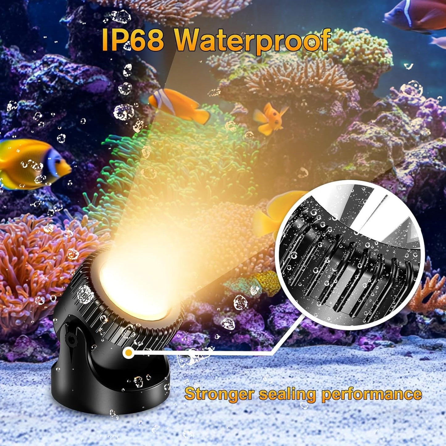 POPOSOAP Pond Lights, 6-in-1 Warm White Underwater Pond Lights, IP68 Waterproof LED Landscape Spotlights for for Pond, Garden, Patio, Fountain, Pool, Waterfall Decoration(6 Head Lamps)