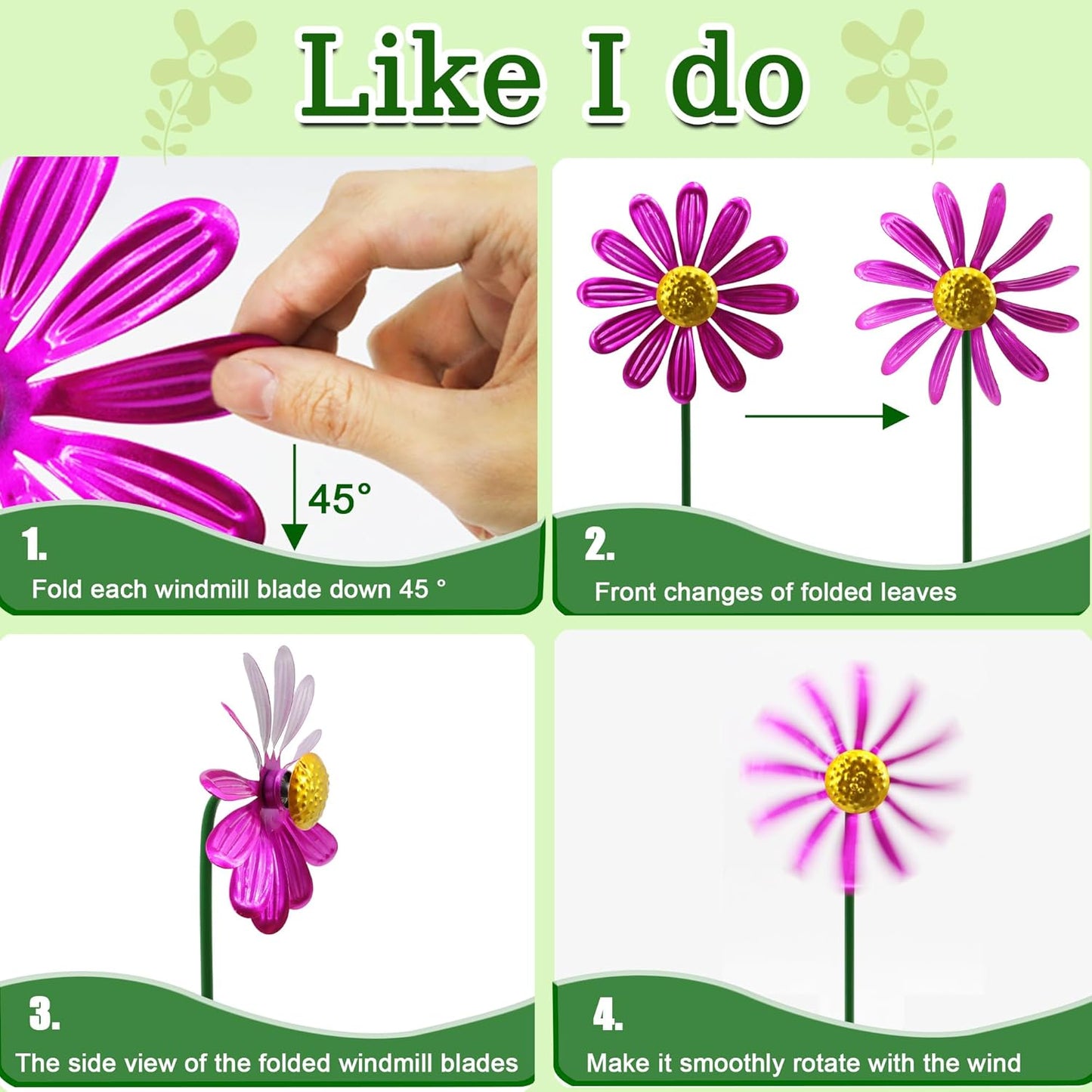 5pcs Wind Spinners Metal Colorful Flowers Garden Stake, Small Daisy Pinwheels, 27" Windmill for Yard Decor, Lawn Ornaments Outdoor Garden Décor, Metal Yard Art, Christmas Decoration Gift