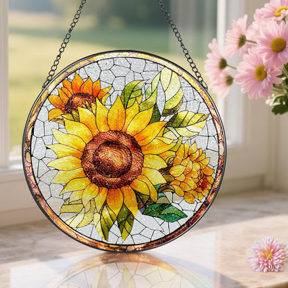8-Inch Stained Glass Ornament, Stained Glass Window Hanging, Suncatcher Window Hanging, Home Decor, Sunflower Ornament | Mother's Day, Christmas, Birthday | Gifts for Flower Lovers, Mom & Friend