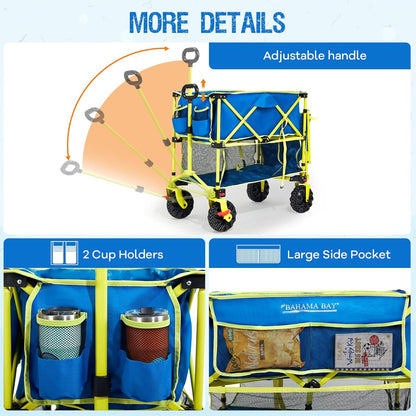 Old Bahama Bay 400L Collapsible Double Decker Beach Wagon with Brakes, Folding Beach Cart with 54" Extra Long Decker, 450LBS Heavy Duty Wagon Chart with All-Terrain Big Wheels for Sand Camping Garden