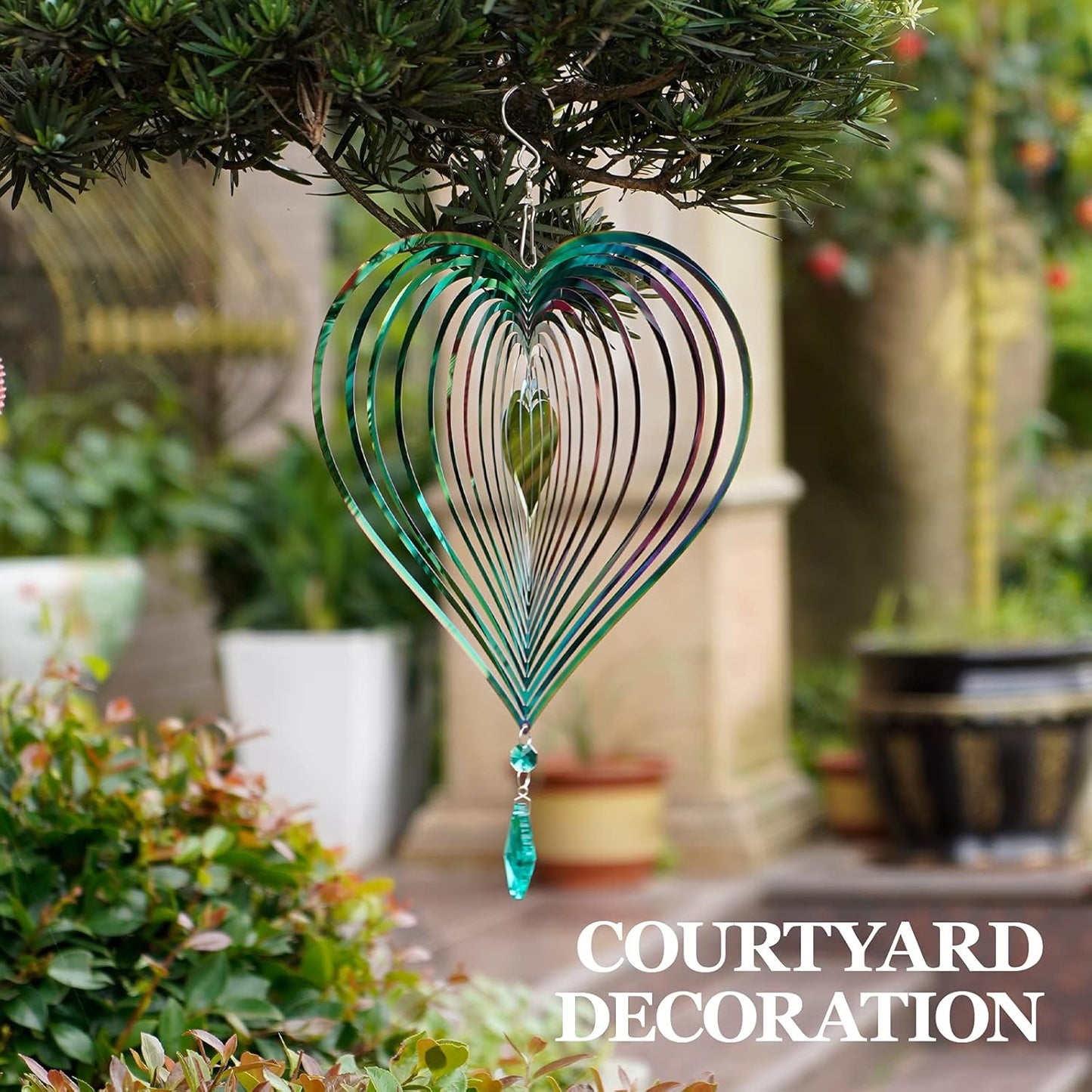 Wind Spinner, Hanging Wind Sculptures,Wind Spinners for Yard and Garden Decor,Yard Decorations Outdoor,Hanging Art Ornaments for Garden Yard Balcony Decor (Rainbow Heart)