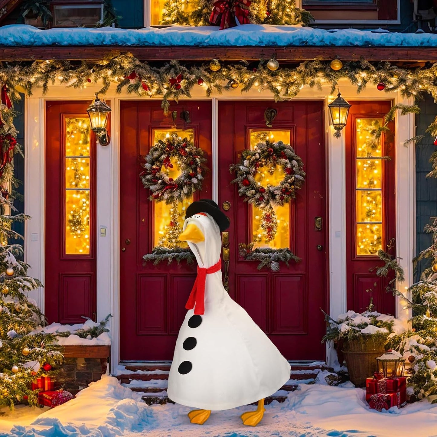Outus Christmas Snowman Goose Outfits Funny Snowman Porch Goose Outfit 23 Inch Holiday Lawn Geese Cloth for Christmas Yard Garden Outdoor Decorations