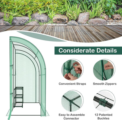 Happygrill Walk-in Greenhouse with 3-Tier Flower Rack, Weatherproof PE Cover & Roll-up Zipper Doors, Lean-to Greenhouse for Garden, Backyard, Balcony