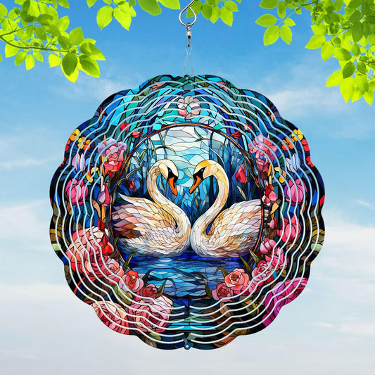 Swan Yard and Garden Wind Spinner, Unique 3D Hanging Swan Wind Spinner