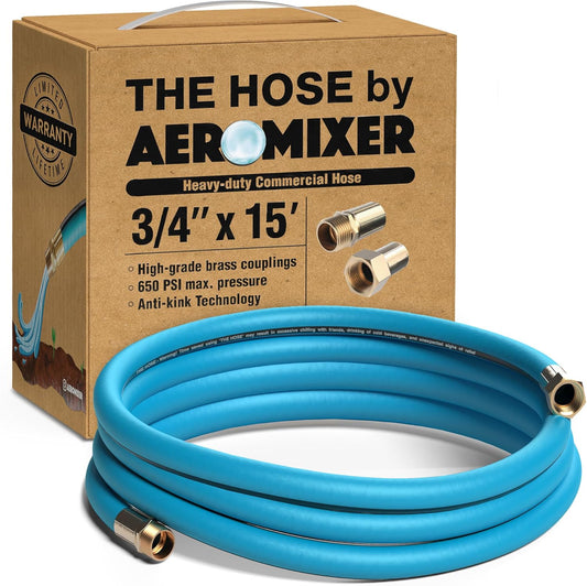 Aeromixer THE HOSE - 3/4 Inch Garden Hose 15 Feet, Kinkless Commercial Garden Hoses, Heavy Duty Industrial Water Hoses for Outdoors, 650 PSI High-Pressure Watering Tool for Farming and Gardening