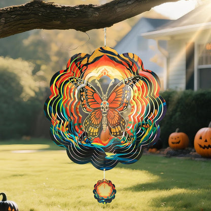 Halloween Wind Spinners Outdoor, 3D Skull Butterfly Wind Spinner 14x12 inches, Kinetic, Stainless Steel Metal, Halloween Decorations Outdoor, Yard Decor, Gift