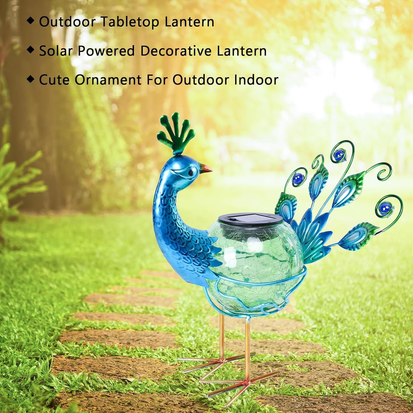 Solar Lantern Outdoor Decorative Waterproof LED Solar Lights Peacock Tabletop Lamp for Outdoor Patio Garden