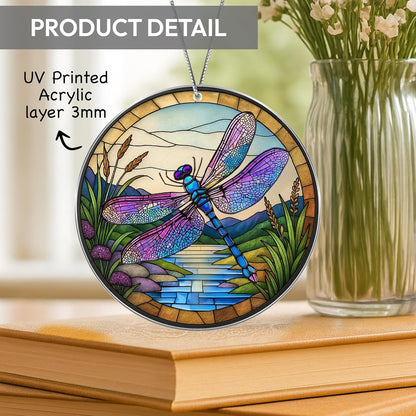 Dragonfly Gifts for Women, Dragonflies Decor Suncatcher Effect, Dragon Fly Stained Glass Effect, Dragonfly Ornaments for Christmas Tree Decoration, Birthday Gift for Mom (Nature’s Melody)