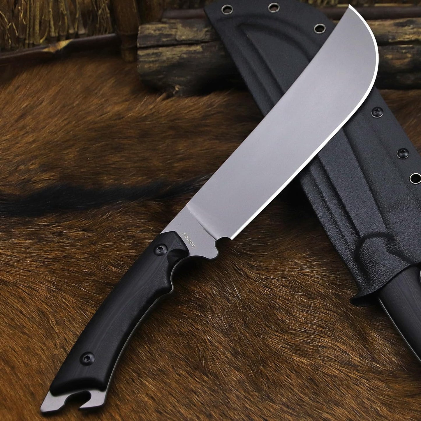 BA-KOR 5MM Full Tang (9CR18MOV) steel 14.1-inch chopping knife+K sheath&5.9-inch cerium igniter can be used for outdoor hunting, camping, obstacle removal, barbecue, fishing, kitchen cutting EDC， Gift giving