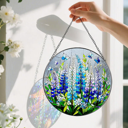 8-Inch Stained Glass Ornament, Stained Glass Window Hanging, Window Hanging Decor Suncatcher, Texas Bluebonnet Ornament | Christmas, Mother's Day, Birthday | Gifts for Mom, Garden Gifts for Friends
