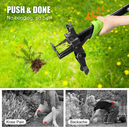 DEWINNER 4-Claw Stand Up Weed Puller Tool, 34'' Heavy Duty Manual Weeding Tool with Ergonomic Handle, Effortless Weed Removal & Ejector Design for Lawn, Garden – No Bending or Kneeling