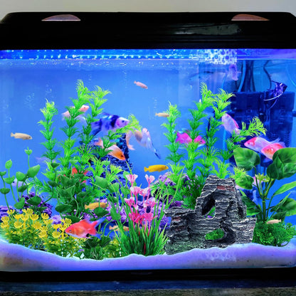 Fish Tank Accessories Artificial Plants, 9pcs Green Aquarium Decorations Plants and Cave Rock Decor Set, Aquarium Decor Plastic Plants