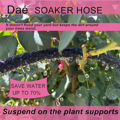 Rubber Soaker Hose, 5/8 inch, 50ft Garden Hose for Irrigation,Water-Saving up to 70%, Aluminium Connector Leak-Proof, Heavy-duty Hose, Watering for Trees,Lawns, Vegetables and Flowers.
