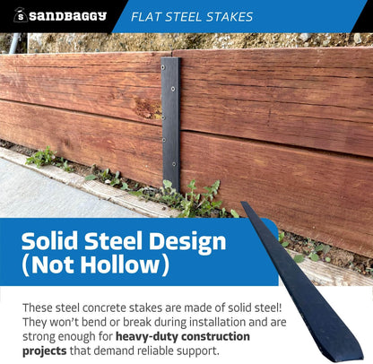 Sandbaggy Flat Steel Stakes for Concrete Forms with Nail Holes - 1.5" Wide - Painted - Removable, Reusable, V Point End - Construction Grade Stakes (10, 48 inch)