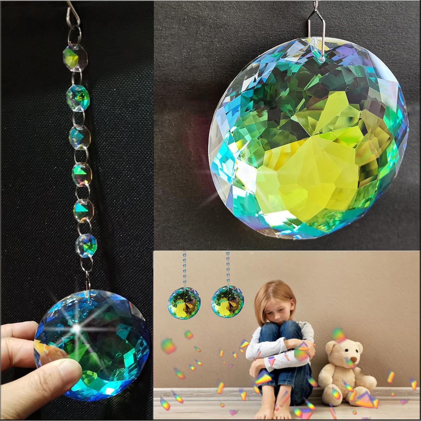 2PCS 75mm/3 Inch Hanging Crystals Circular Prisms for Window Suncatchers, for Home, Garden, for Mother Day, Party Decor. Sun Catchers Gifts for Kids...