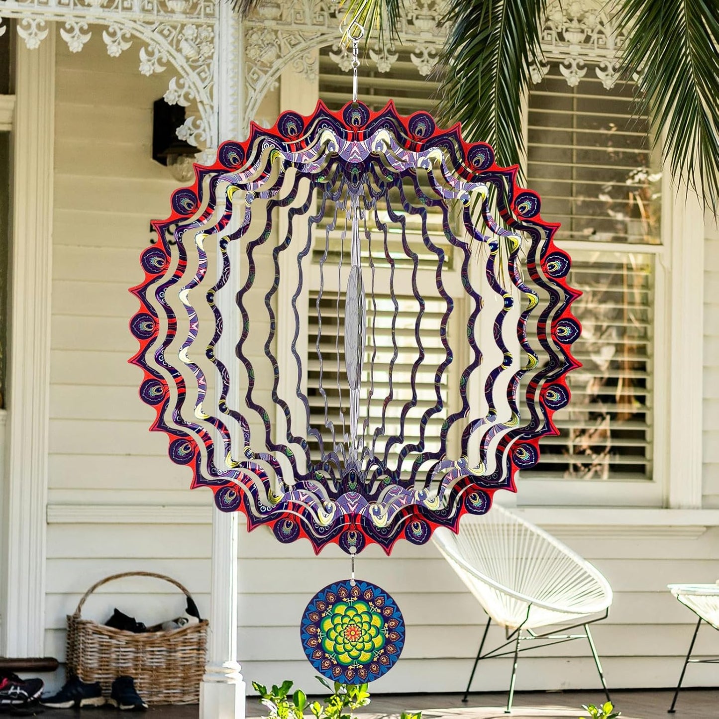 TUOKING Wind Spinners Outdoor Peacock Feathers 3D Metal Hanging Art Wind Sculptures 12 Inch Stainless Steel for Yard and Garden Decoration Worth Gift for Women