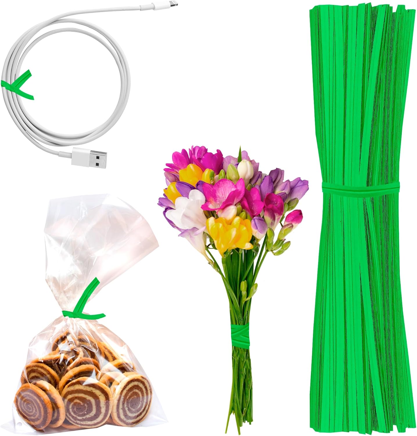 APQ Green Metallic Twist Ties for Bags, 4 inches. 24000 Pack Plastic-Coated Bread Twist Ties for Treat Bags. Reusable Bread Ties. Light Metallic Twist Tie. Heavy-Duty Twisty Ties for Bags