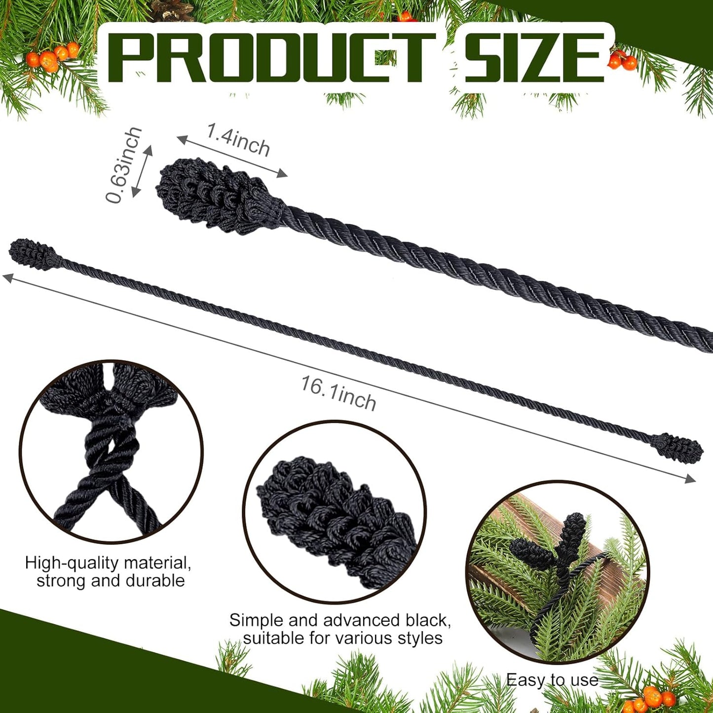 Shappy 36 Pieces Christmas Garland Banister Ties Christmas Decorative Reusable and Flexible Twist Ties for Garland, Banister Home Decoration (Black)