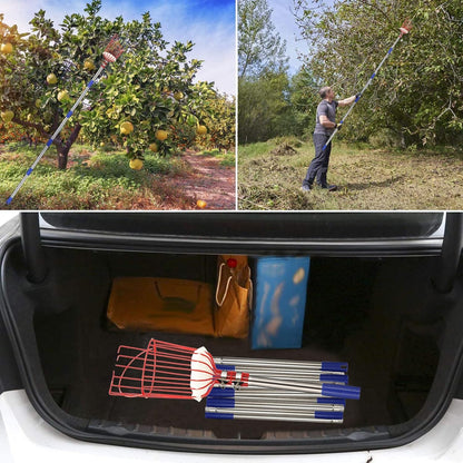 BsBsBest Fruit Picker Pole with Basket, Telescoping Fruit Picker Tool with Long Handle, 35-65 Inch Adjustable Apple Avocado Orange Picker, Stainless Steel Fruits Catcher Tree Picker