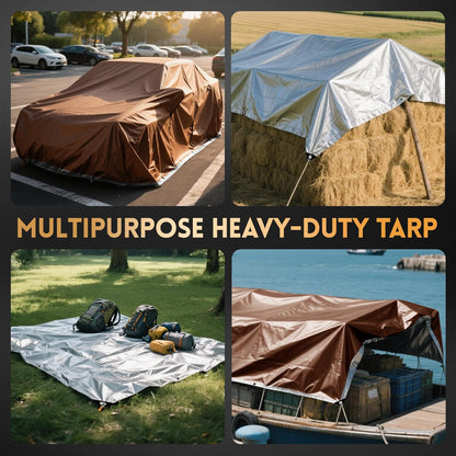 Tarp 20x30 ft Heavy Duty 10mil Silver/Brown 100% Waterproof High Durability Multipurpose Outdoor Tarpaulin,Uv Resistant,for Courtyards,Camping, Canopy, Trailer, Boats, Camping, Etc -by MVPNET